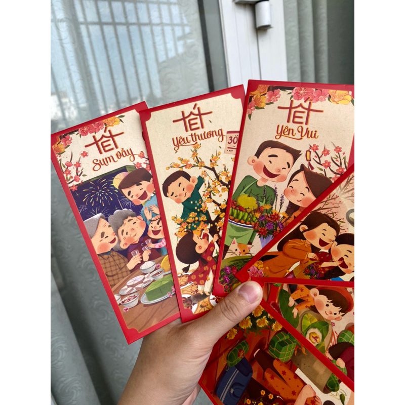 Set 6 Bao lì xì Tết LUCKY MONEY - Chúc mừng năm mới Tết Nguyên Đán Phong bao truyền thống đáng yêu gia đình