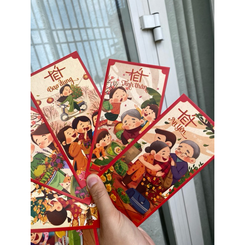 Set 6 Bao lì xì Tết LUCKY MONEY - Chúc mừng năm mới Tết Nguyên Đán Phong bao truyền thống đáng yêu gia đình