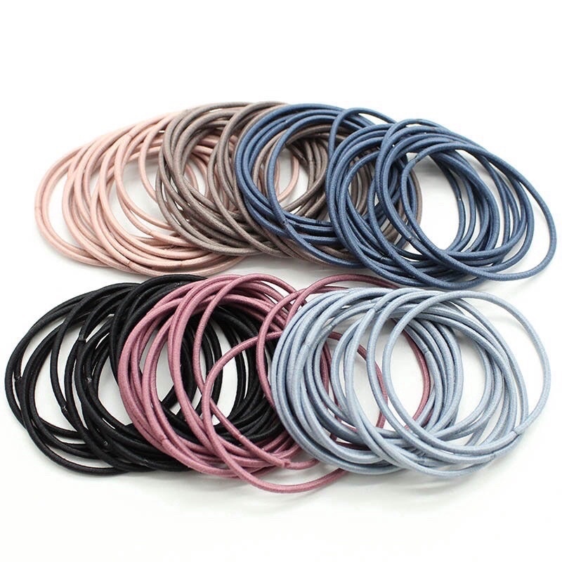 Set 100 Dây buộc tóc nylon cao su màu đen không điều chỉnh phong cách Hàn Quốc dễ thương dành cho nữ