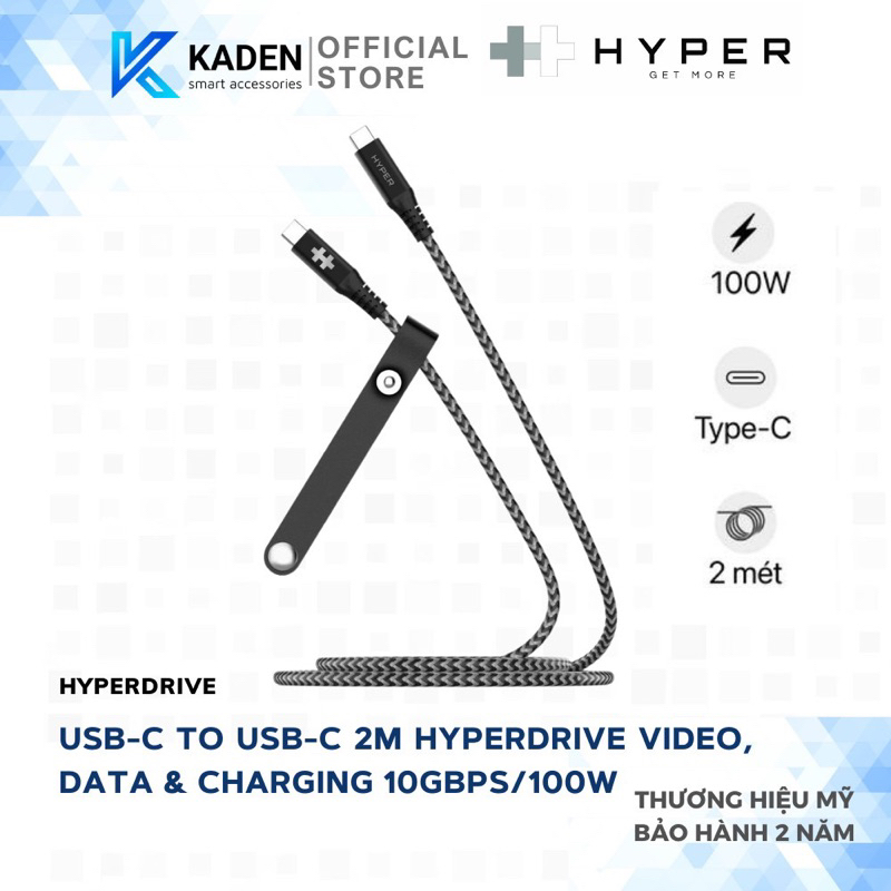 Cáp USB-C To USB-C Dài 2M HyperDrive Data & Charging 10GBPS + 100W HD-CBG601