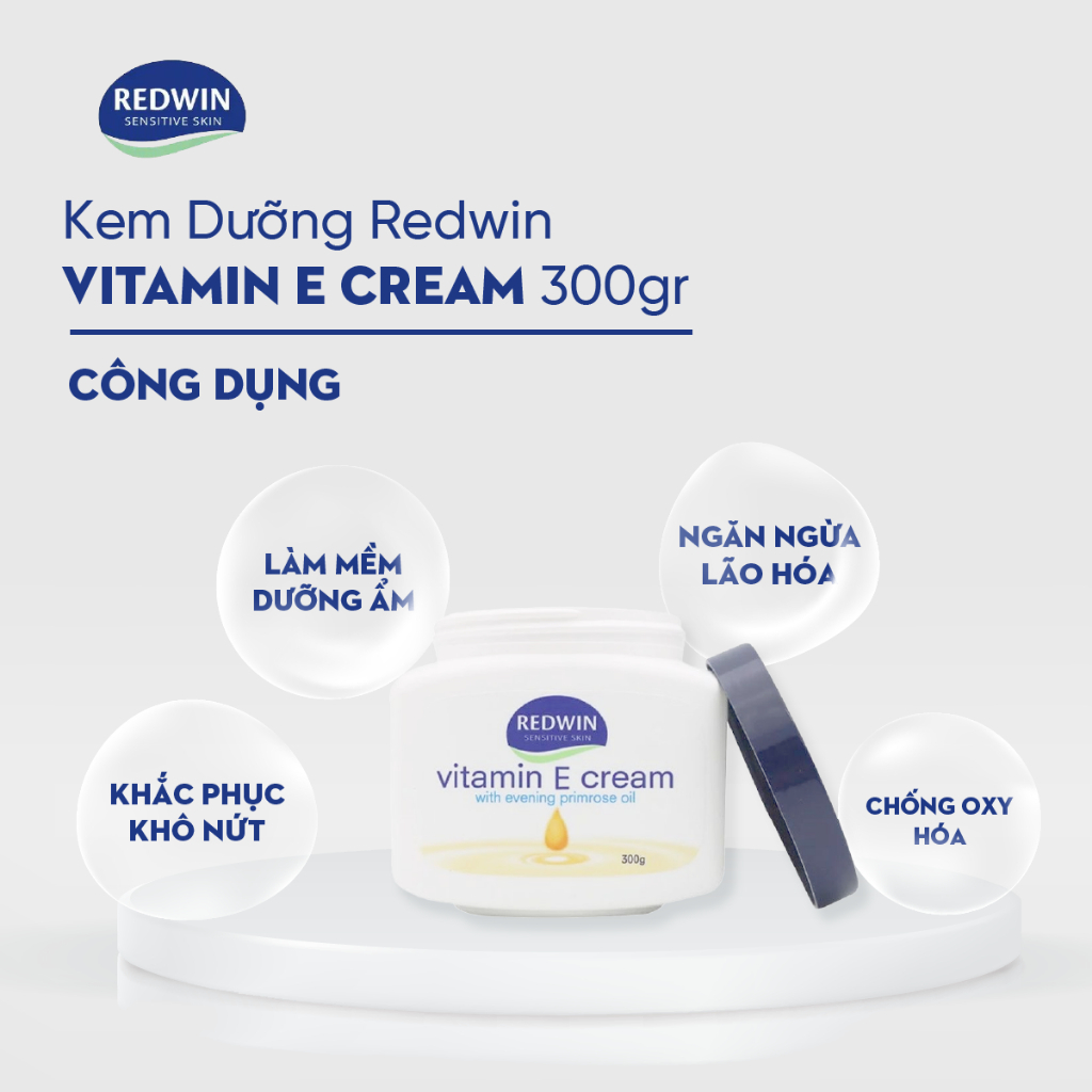 Kem dưỡng ẩm Redwin Vitamin E Cream 300g Úc nuôi dưỡng da luôn ẩm mướt, mịn màng, phục hồi và bảo vệ làn da