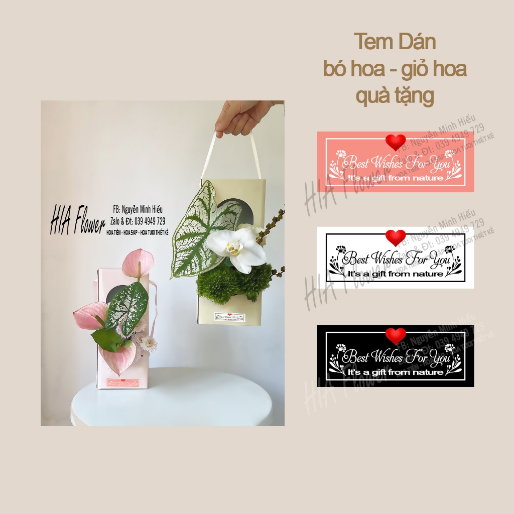 TEM DÁN HOA 100 TEM BEST WISHES FOR YOU DÁN BÓ HOA QUÀ TẶNG HỘP HOA MỸ PHẨM