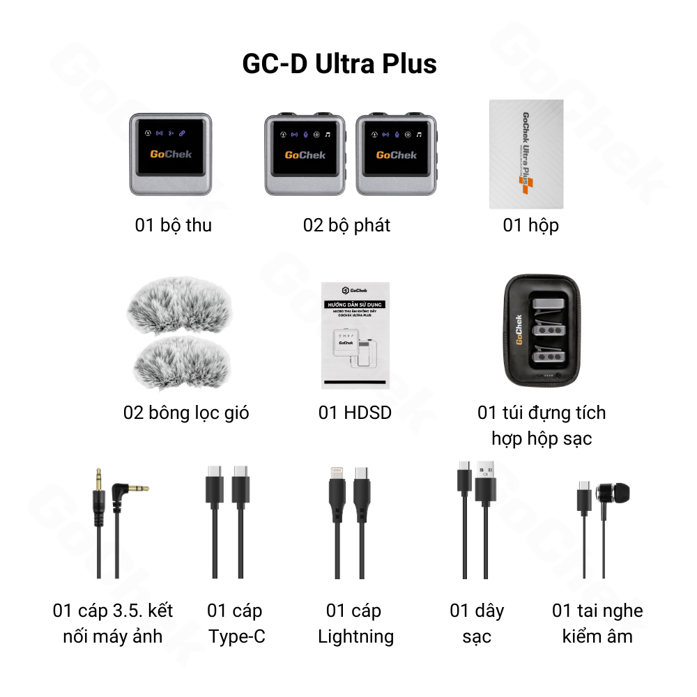 Bộ micro thu âm Gochek Plus A, B, D cao cấp, Dùng cho Máy ảnh, Máy quay, Điện thoại, Máy tính, Mic trợ giảng