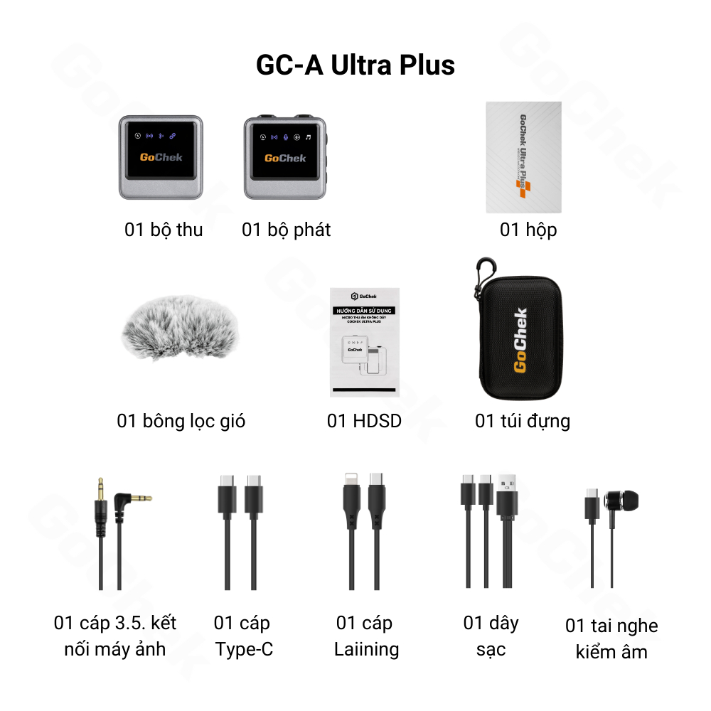 Bộ micro thu âm Gochek Plus A, B, D cao cấp, Dùng cho Máy ảnh, Máy quay, Điện thoại, Máy tính, Mic trợ giảng