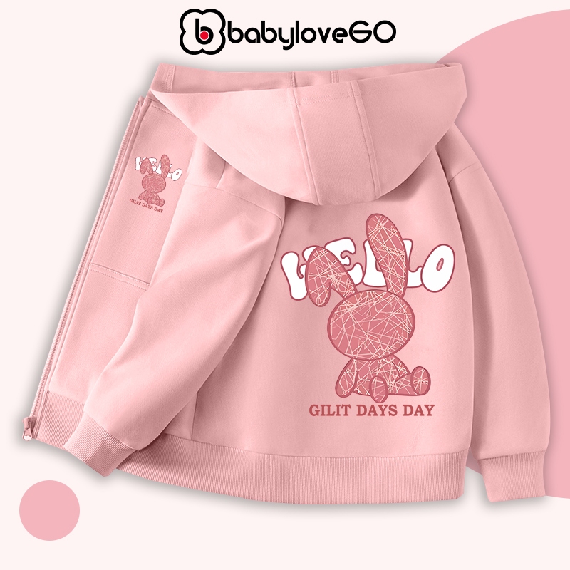 Áo khoác nỉ bông cho bé BabyloveGO 2024 áo hoodie in hình độc đáo có mũ và khóa kéo tiện dụng AK-RB62