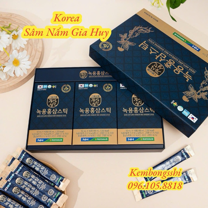 Nước Hồng Sâm Nhung Hươu NONGHUYP Hàn Quốc, Hộp Xanh Than 30 Gói x 10ml