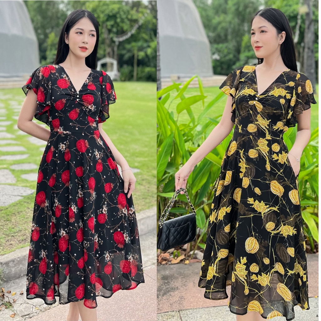 Đầm xòe họa tiết lạ mắt D106 - Khánh Linh Style - Lady Fashion