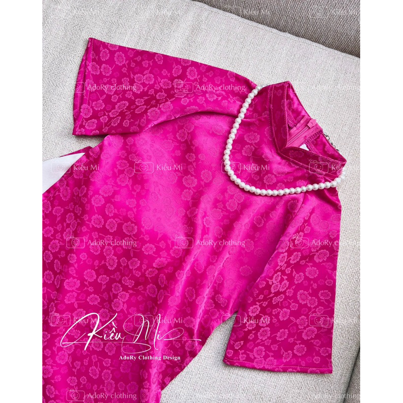 Áo dài gấm hồng hai da cho bé 8-40kg