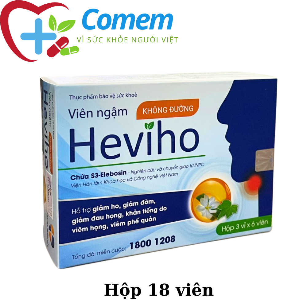 Viên Ngậm Heviho KHÔNG ĐƯỜNG - Hỗ Trợ Giảm Đau Rát Họng (Hộp 18 Viên)