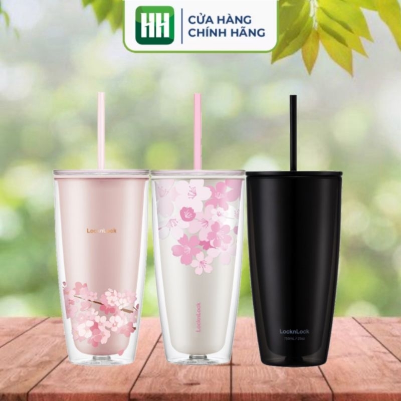 Ly nhựa 2 lớp Lock & Lock kèm ống hút 750ml