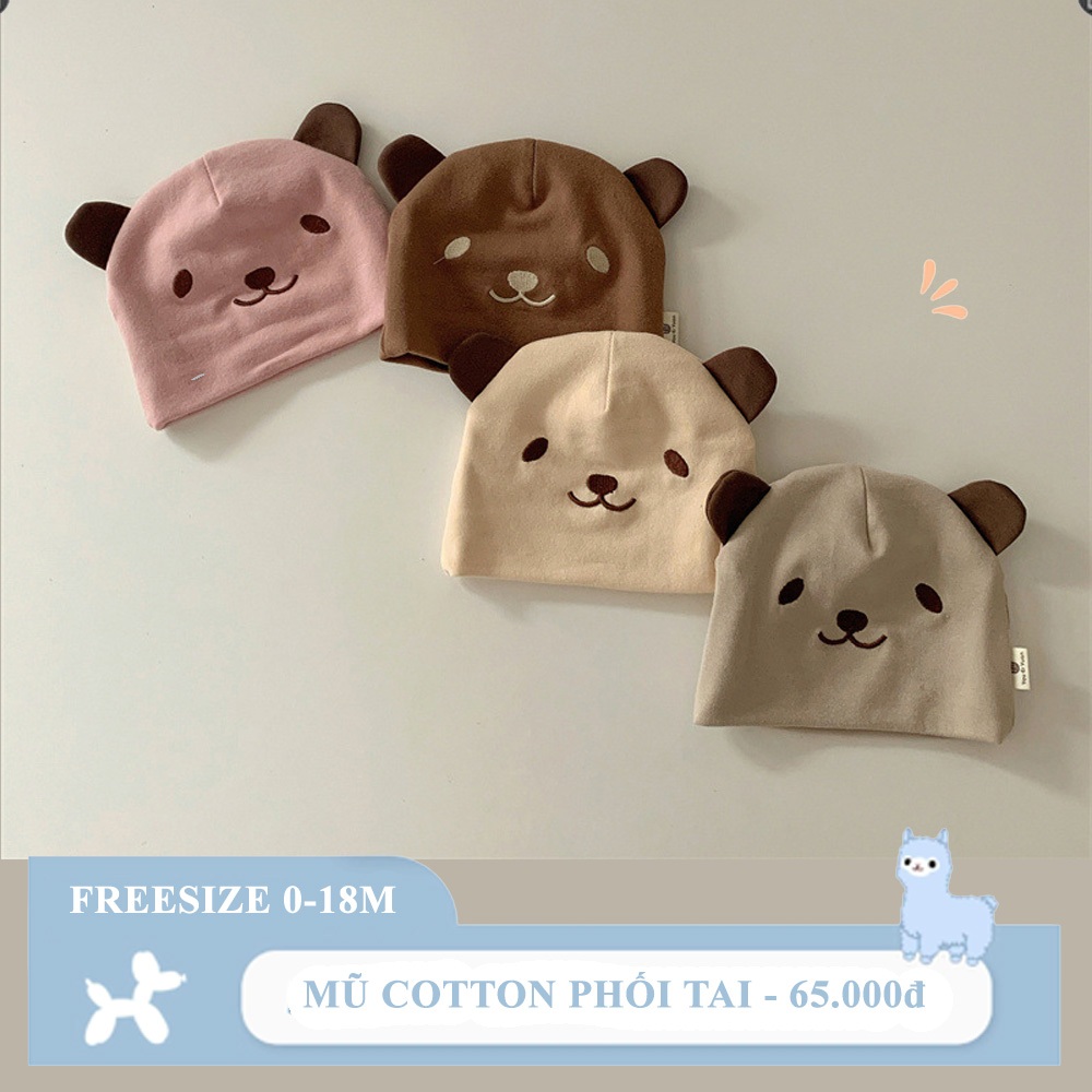 Mũ sơ sinh  phối tai chất liệu cotton phong cách Hàn Quốc cho bé