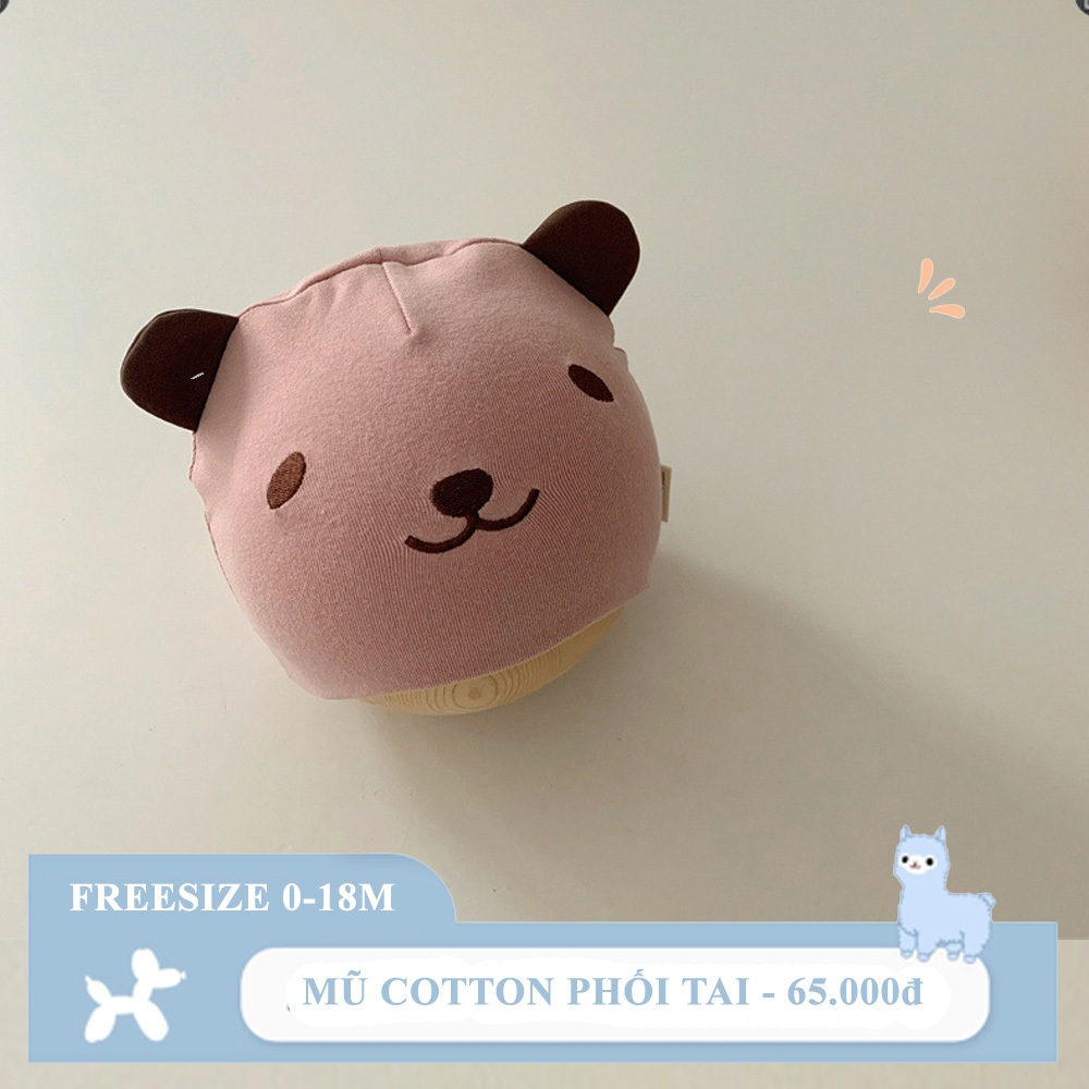 Mũ sơ sinh  phối tai chất liệu cotton phong cách Hàn Quốc cho bé