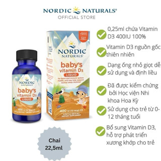   4 27  Baby's Vitamin D3 Nordic Naturals Tinh Khiết Cao Cấp 400 IU cho bé từ sơ sinh - Lọ 22.5ml 