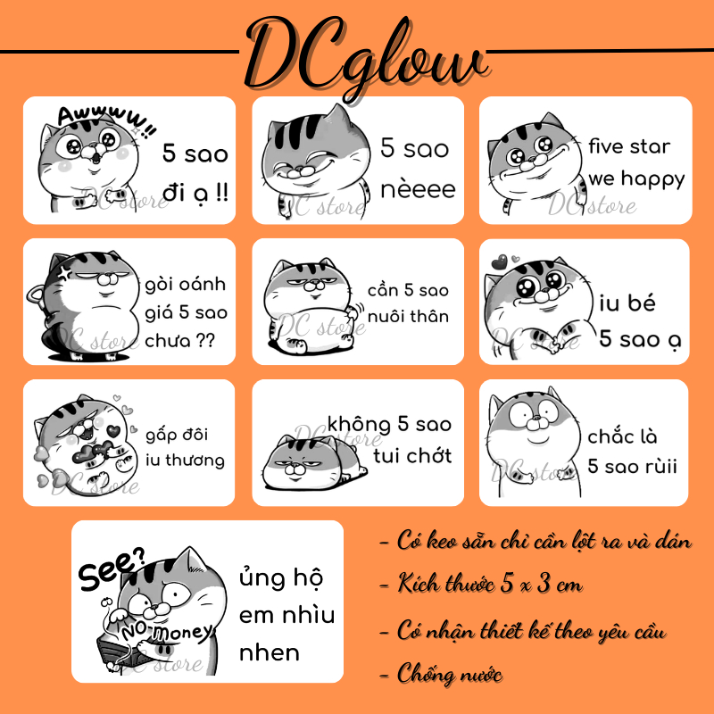 Tem niêm phong MÈO BÉO 30x50mm nhãn dán meme, sticker niêm phong có keo dán túi giấy, thùng carton, 