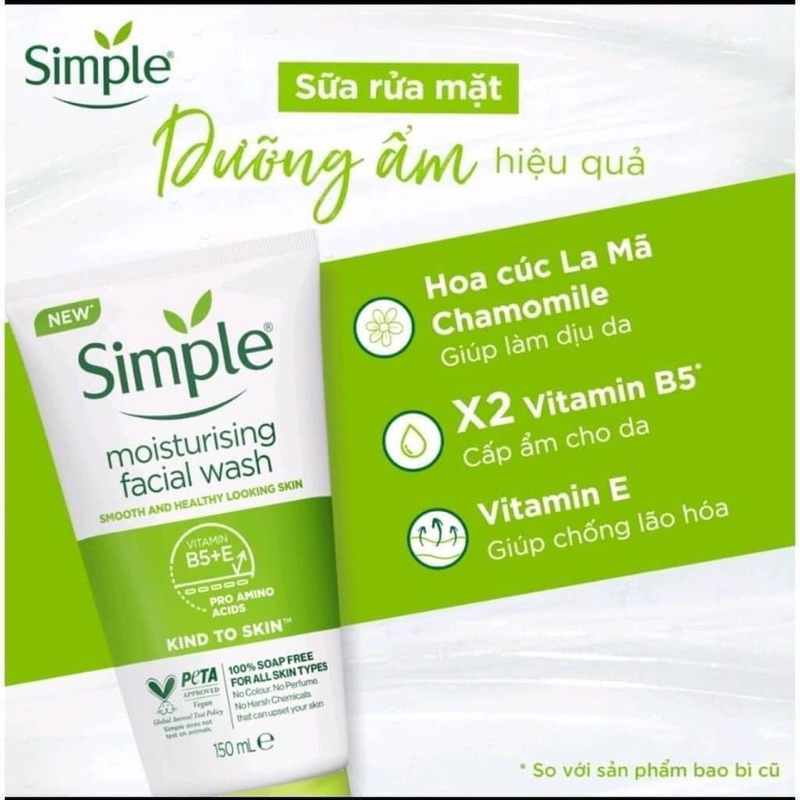 [mẫu mới] Sữa rửa mặt Simple 150ml