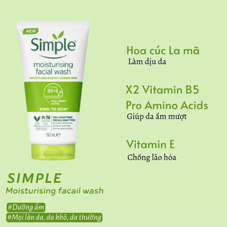 [mẫu mới] Sữa rửa mặt Simple 150ml