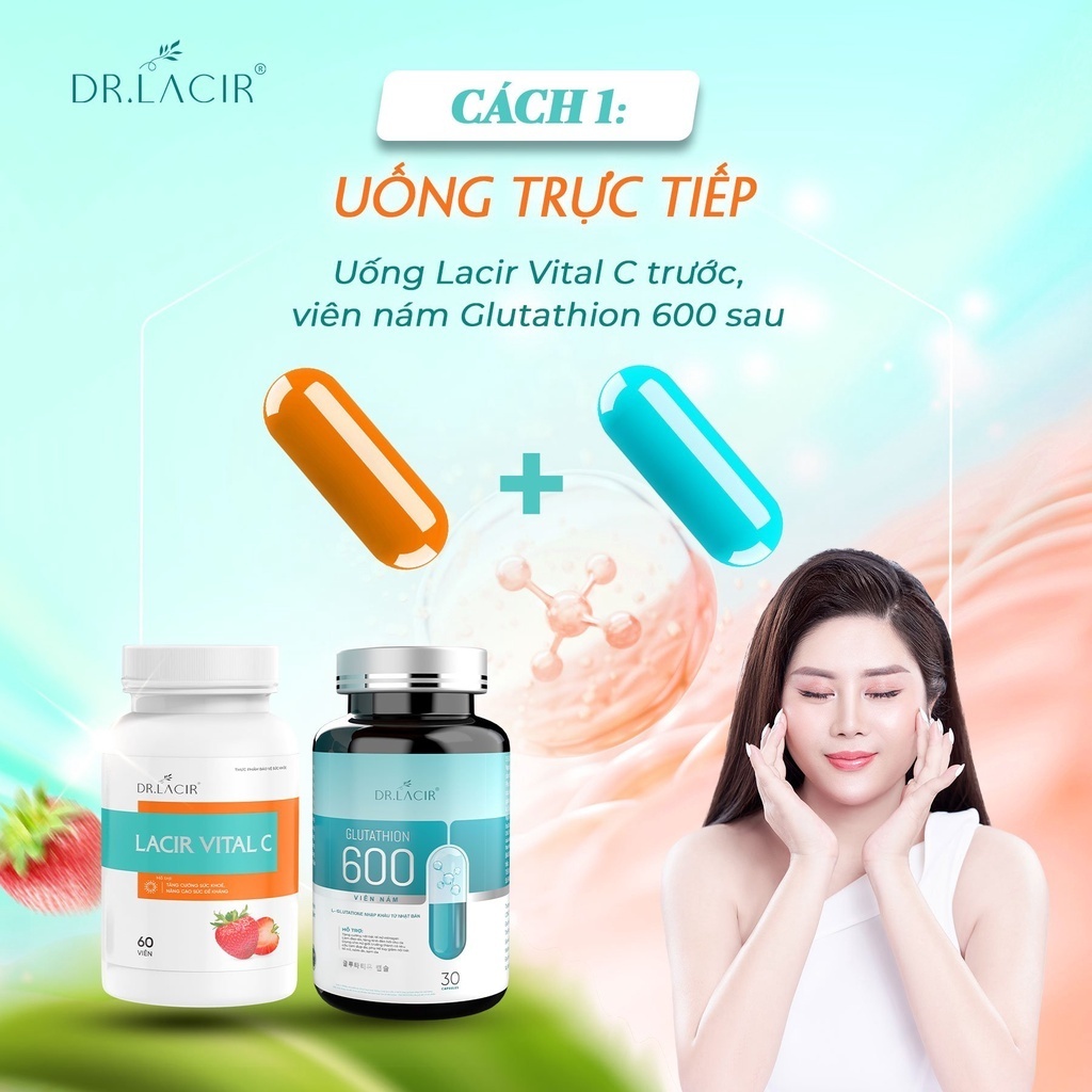 (Tặng vitamin C kích trắng) 1 Hộp Viên Uống Glutathione 600 Trắng Da Ngừa Nám DR.LACIR Hộp 30 Viên