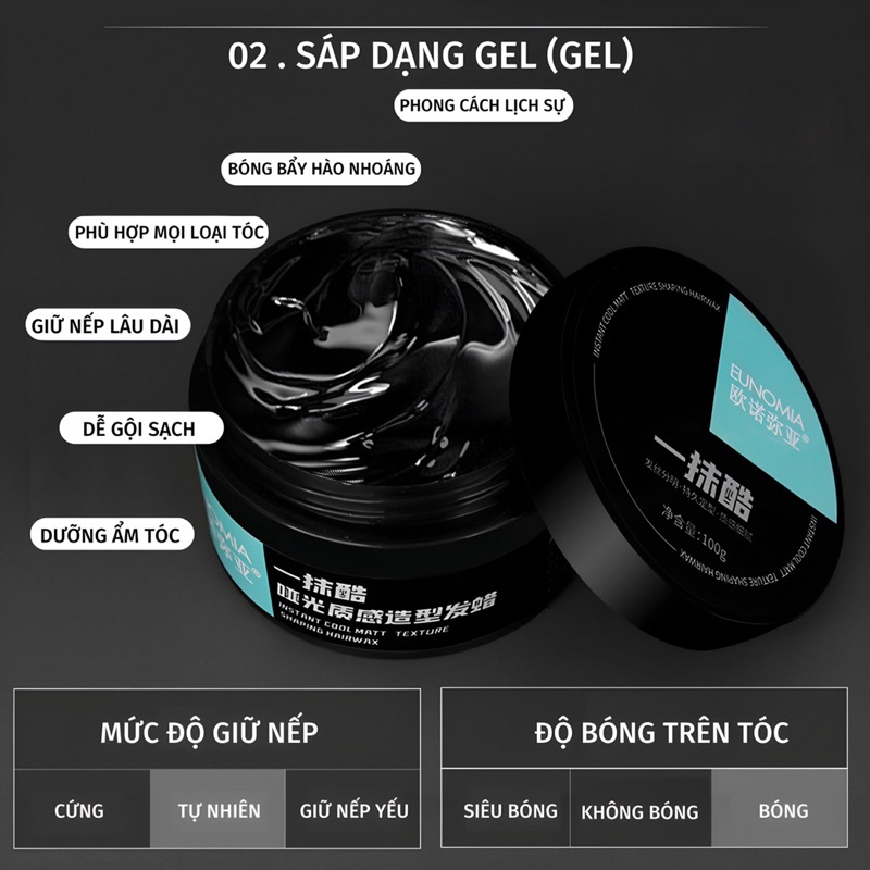 Sáp vuốt tóc nam giữ nếp EUNOMIA 100g keo vuốt tóc nam gel tạo kiểu undercut side part hương thơm dễ chịu TMALL COSMETIC