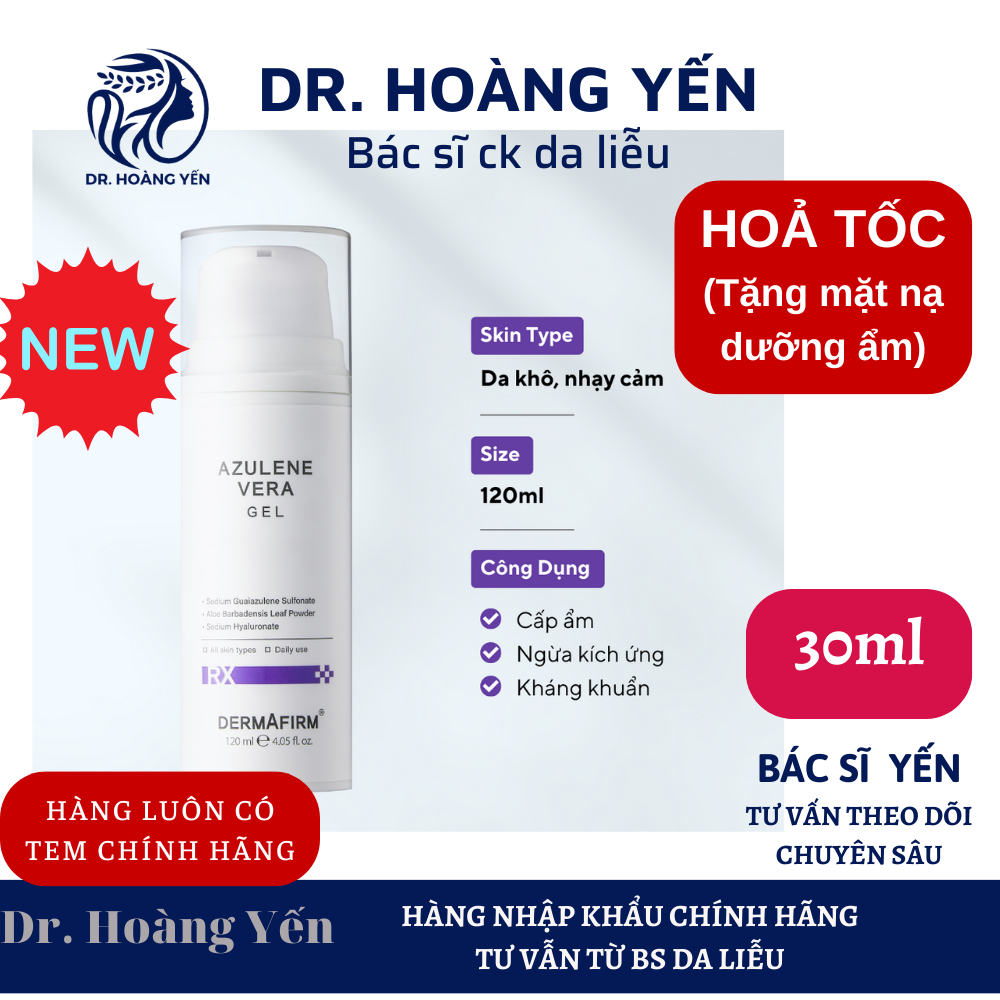 TINH CHẤT DERMAFIRM AZULENE VERA GEL PHỤC HỒI DƯỠNG ẨM VÀ TÁI TẠO DA 120ML BS HOÀNG YẾN