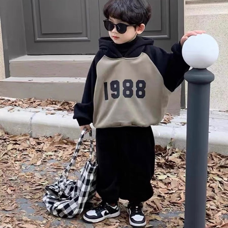 Bộ nỉ bông ấm 1988 cho bé trai bé gái 2 màu có thể tăng size