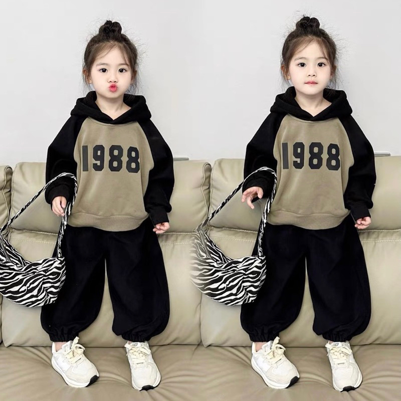 Bộ nỉ bông ấm 1988 cho bé trai bé gái 2 màu có thể tăng size