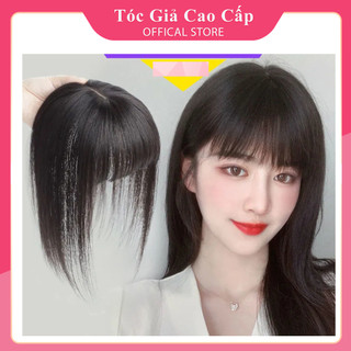 Tóc giả mái thưa che hói đỉnh đầu, 35cm, sợi tơ cao cấp mềm mượt.