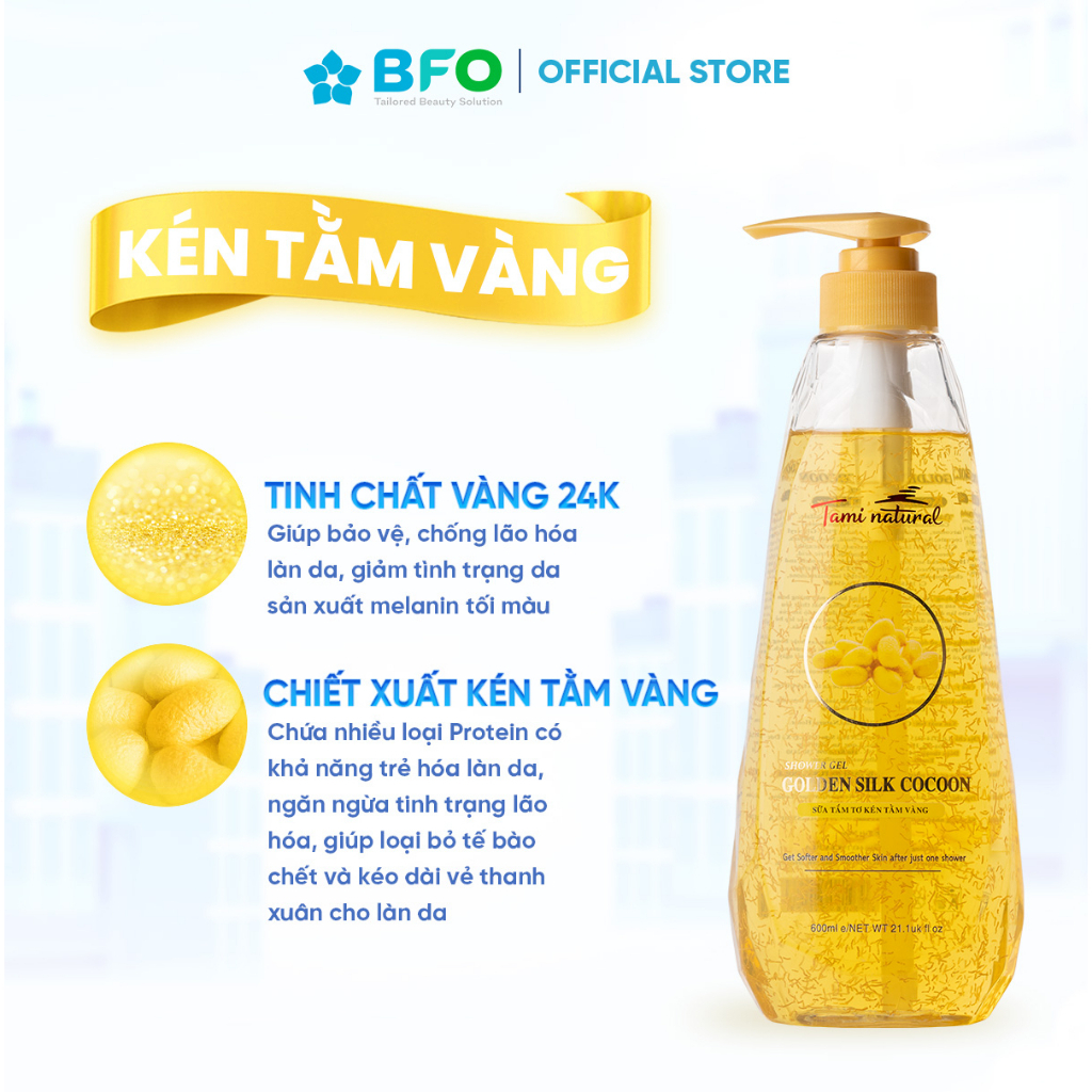 Sữa Tắm Trắng Da Tơ Kén Tằm Vàng Tami Natural Giúp Trẻ Hoá Làn Da Dung Tích 260ml/600ml