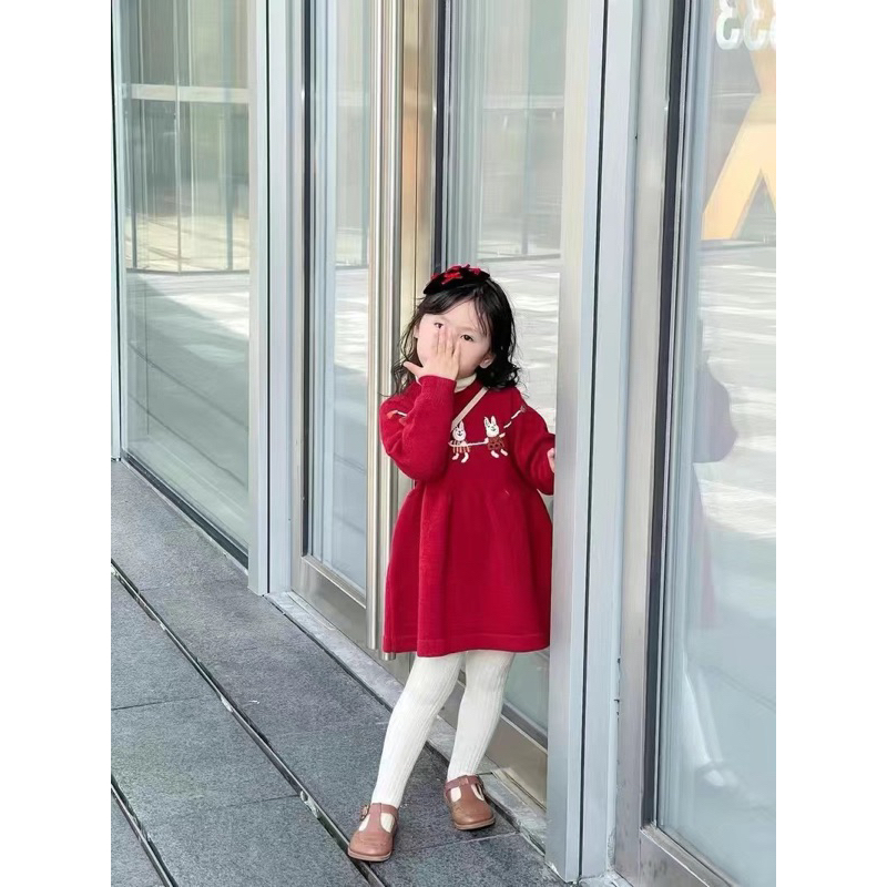 Váy len tăn thêu thỏ sz80-130