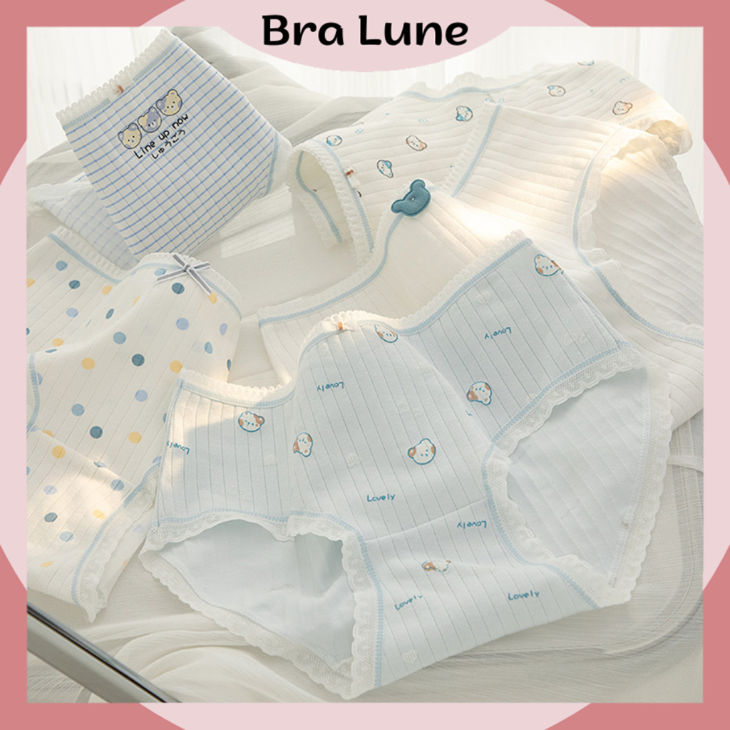 Quần Lót Nữ Cotton Gân Tăm đáng yêu BRALUNE, Quần chip nữ mỏng nhẹ thoáng khí Mã 385