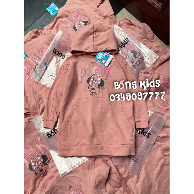 Váy Nỉ Hoodie Bé Gái Minnie PINK Hồng DN(cắt tag)