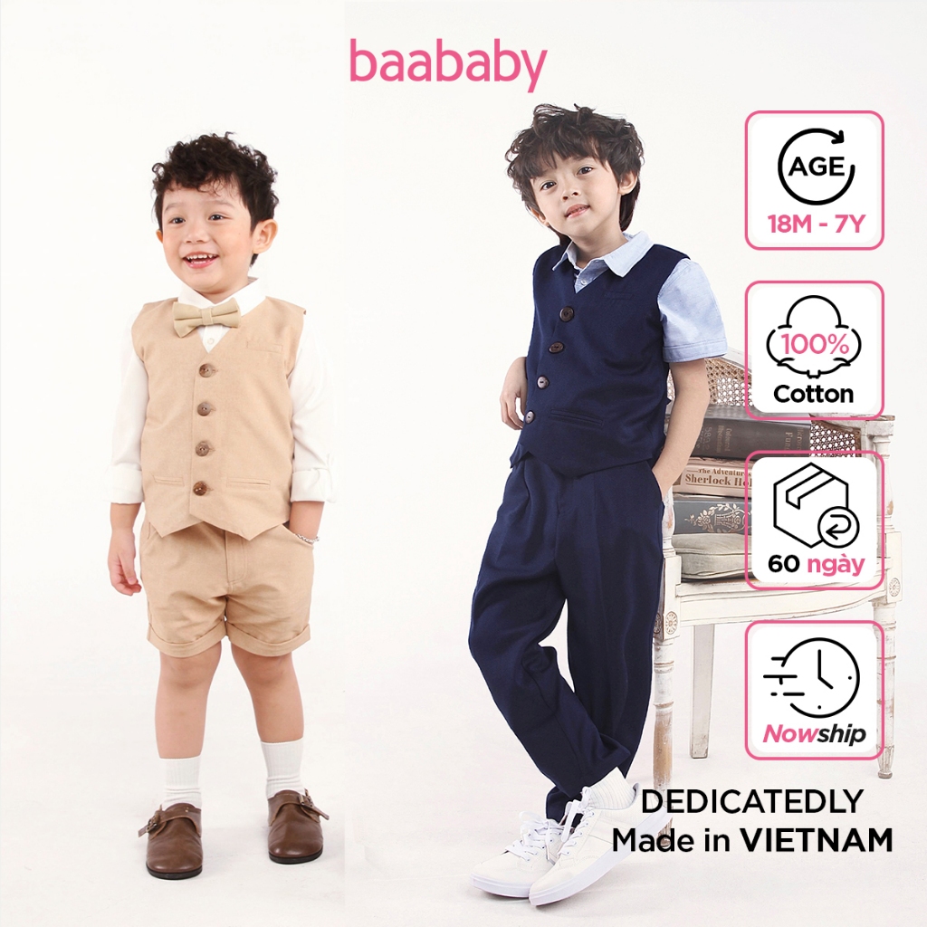 Bộ Gile, Set gile bé trai từ 1 tuổi - 7 tuổi, bộ vest ghile cho bé Baa Baby (KHÔNG BAO GỒM ÁO SƠ MI VÀ NƠ)