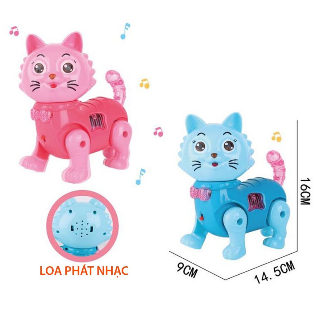 Đồ chơi trẻ em - con Mèo chạy pin AA phát nhạc sôi nổi và có đèn lấp lánh, có dây buộc