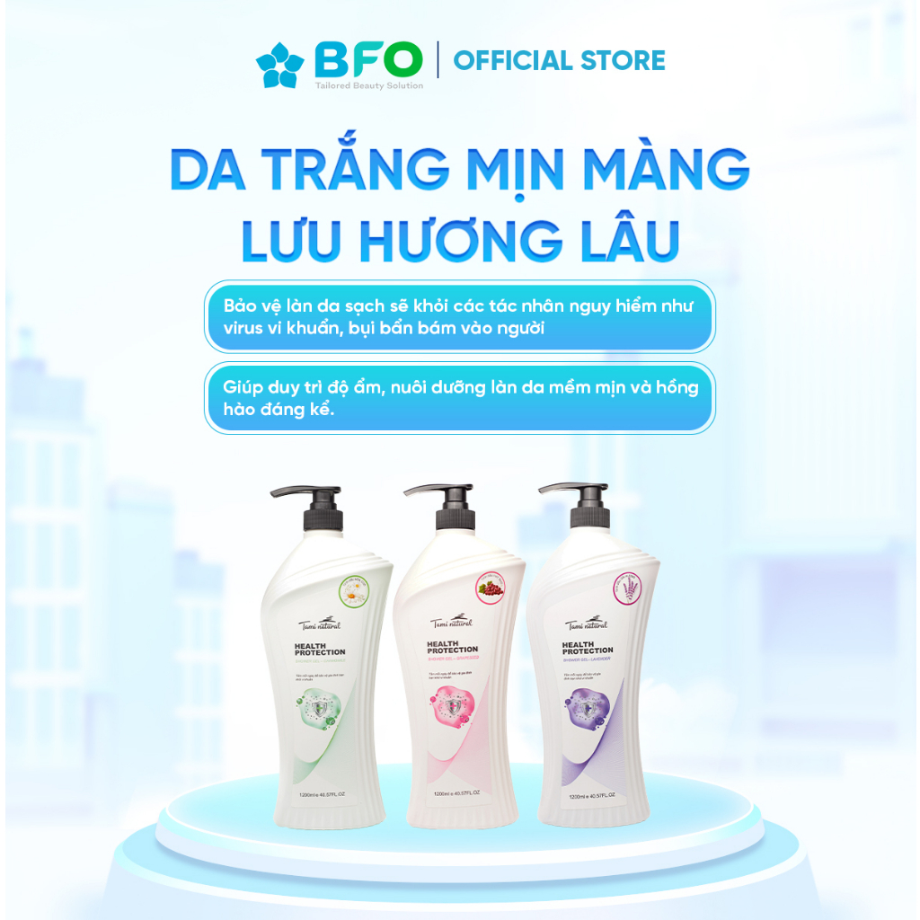 Sữa Tắm Lavender Tami Natural Tiết Kiệm Giúp Làm Sạch Da Dưỡng Ẩm Và Trắng Da Cho Gia Đình Bạn Dung Tích 1200ml