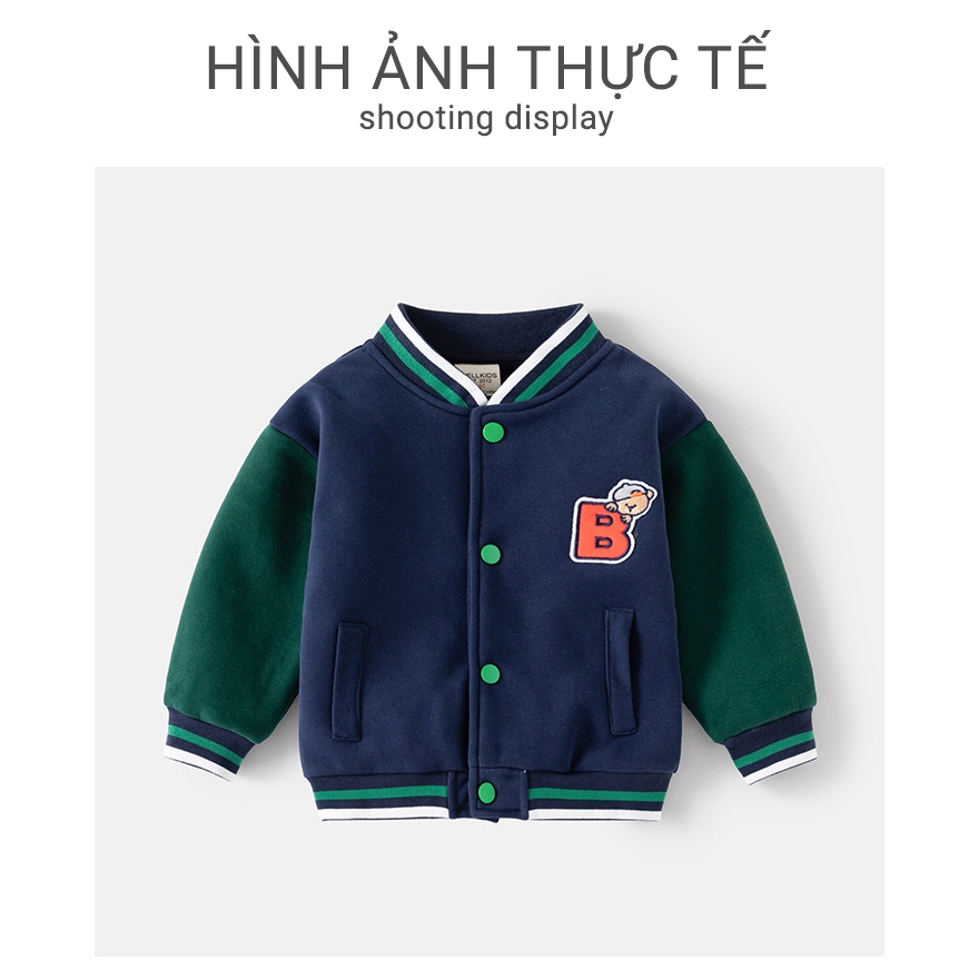 Áo khoác bomber cho bé WELLKIDS áo khoác nỉ họa tiết chữ B thu đông 2023