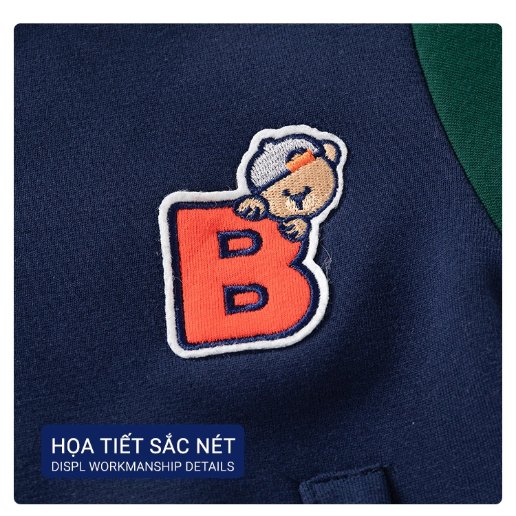 Áo khoác bomber cho bé WELLKIDS áo khoác nỉ họa tiết chữ B thu đông 2023