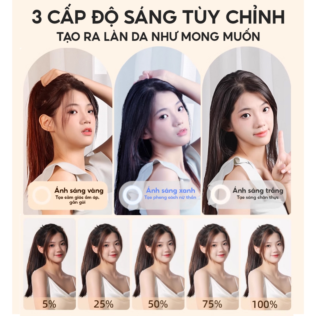 Đèn livestream bán hàng SIÊU SÁNG chuyên nghiệp, combo bộ cây livestream để bàn có đèn kèm chân 2m1, giá đỡ, kẹp đt