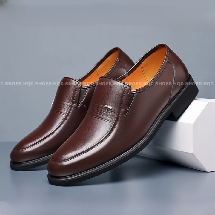 Giày lười công sở tăng chiều cao da bò HQC SHOES GC-332 Đen
