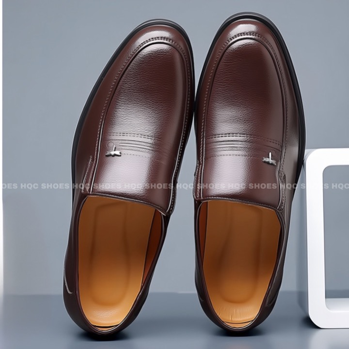 Giày lười công sở tăng chiều cao da bò HQC SHOES GC-332 Đen