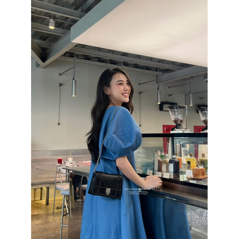 𝐙𝐞𝐧𝐚 𝐃𝐞𝐧𝐢𝐦 𝐃𝐫𝐞𝐬𝐬 - Đầm Xuông Denim Tay Bồng