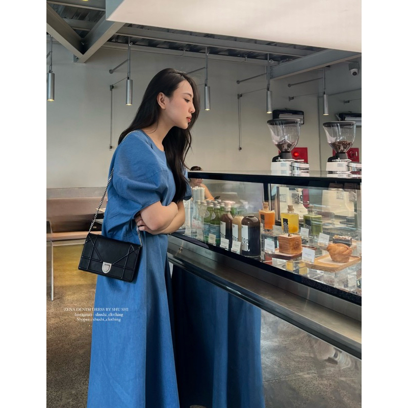 𝐙𝐞𝐧𝐚 𝐃𝐞𝐧𝐢𝐦 𝐃𝐫𝐞𝐬𝐬 - Đầm Xuông Denim Tay Bồng