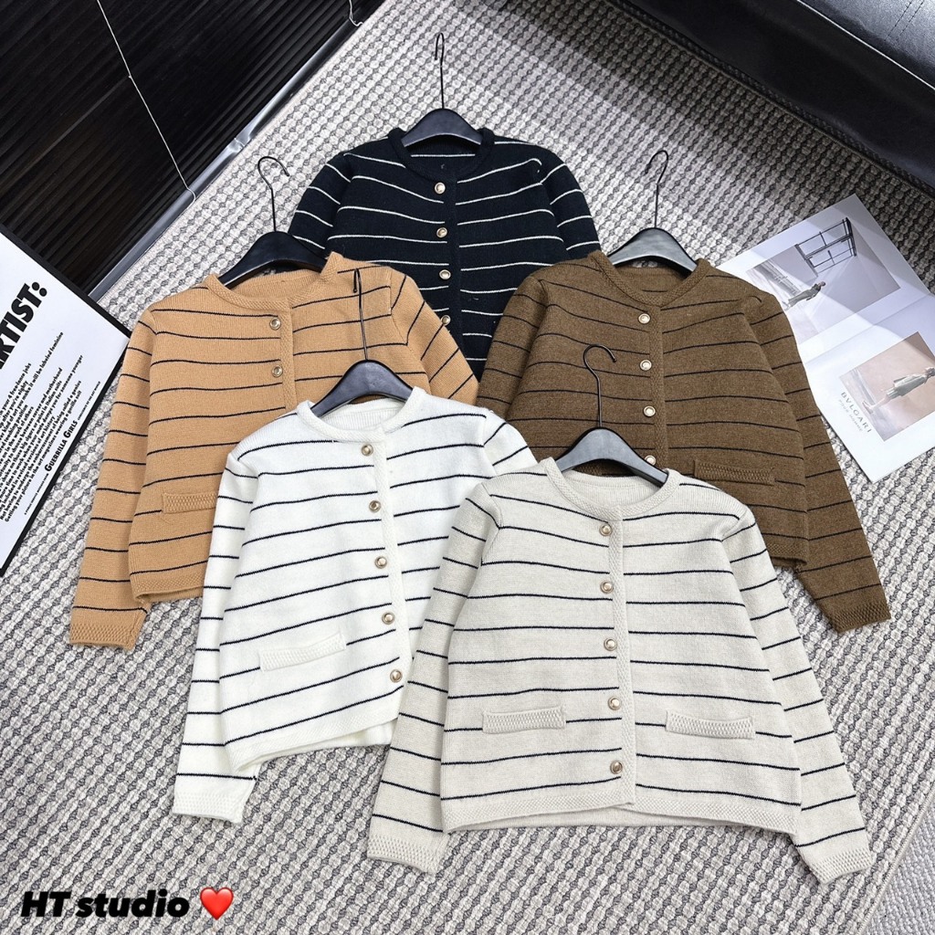Áo cadigan kẻ cúc đồng