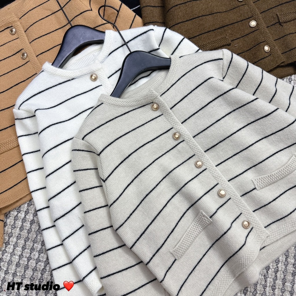 Áo cadigan kẻ cúc đồng