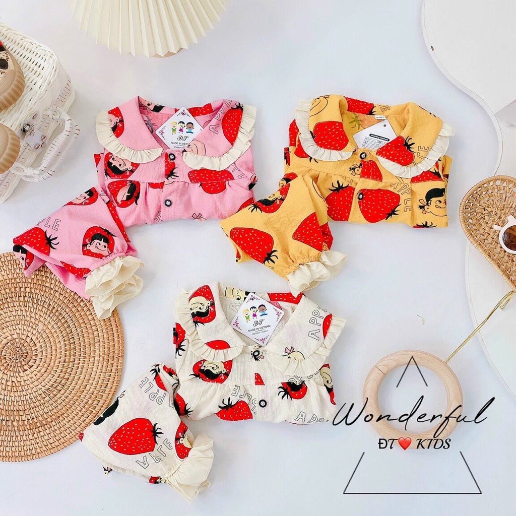Bộ pijama cho bé gái, pizama thu đông bộ đồ ở nhà cho bé pijama dâu tây dài tay cho bé gái bộ đồ dâu