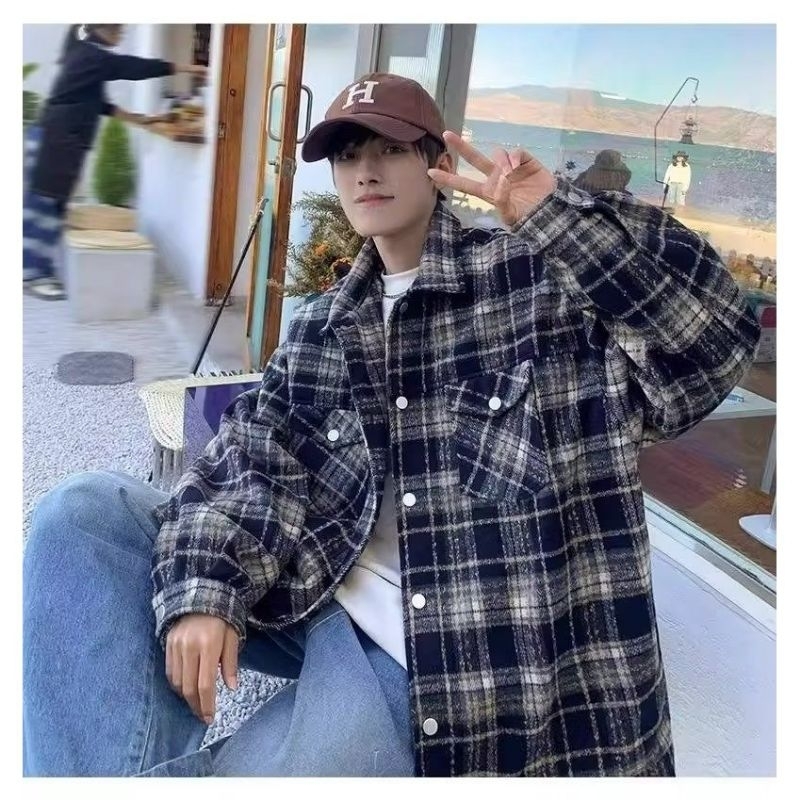 Áo sơ mi Dạ caro dáng rộng Hàn Quốc