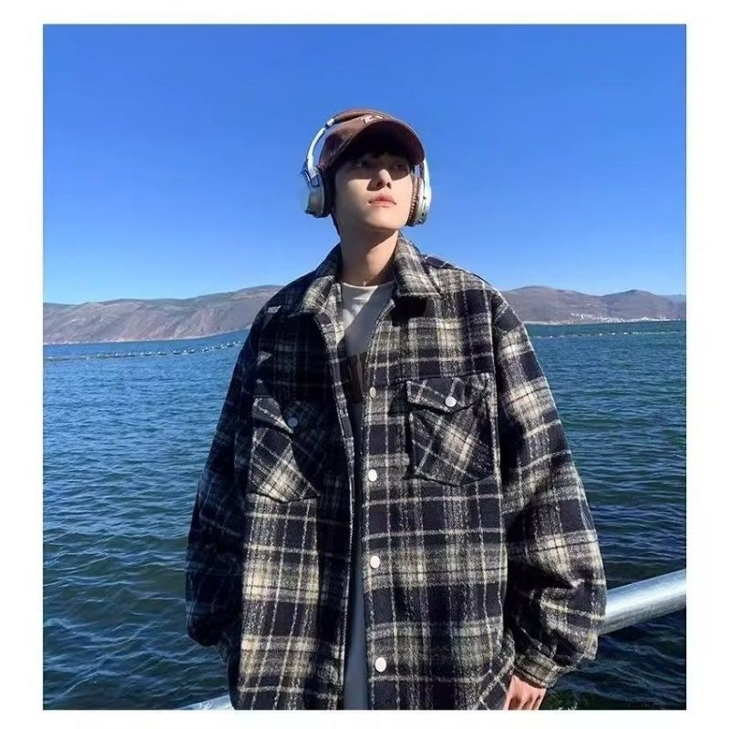 Áo sơ mi Dạ caro dáng rộng Hàn Quốc