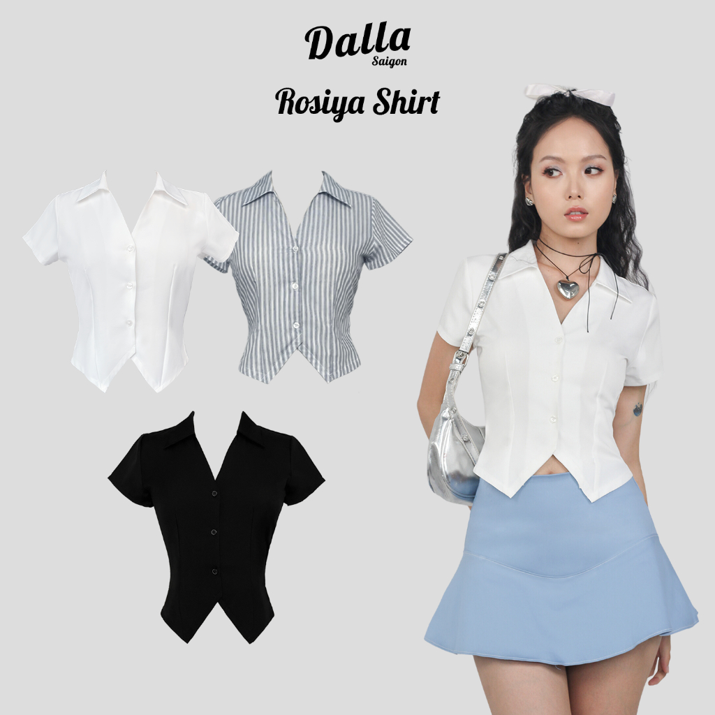 DALLA Áo sơ mi ôm 3 nút tay ngắn