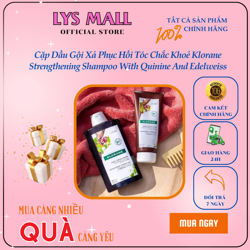 Cặp Dầu Gội Xả Phục Hồi Tóc Chắc Khoẻ Klorane Strengthening Shampoo With Quinine And Edelweiss