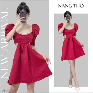 Đầm váy đỏ viền đá khoét eo (HÌNH THẬT ĐỘC QUYỀN nangtho.ct) 5431
