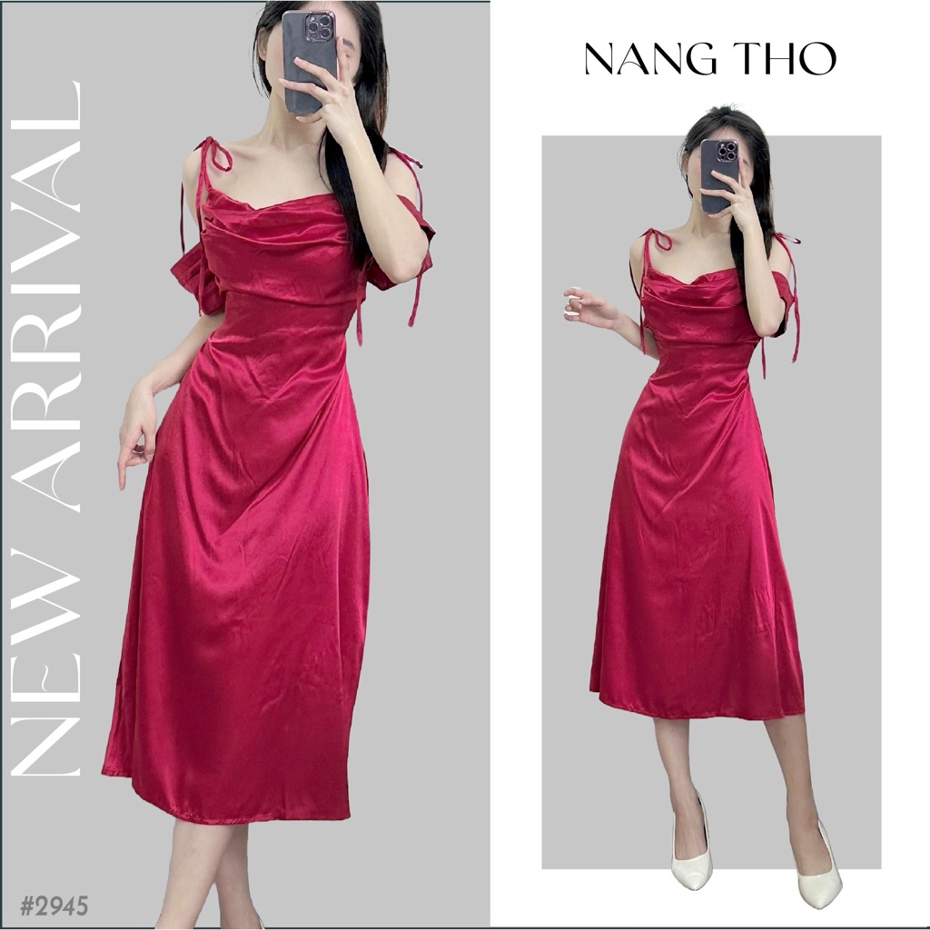 Đầm thiết kế phi lụa 2 dây rớt vai tôn dáng dạ tiệc siêu xinh hot trend (ảnh thật do shop chụp) 2945
