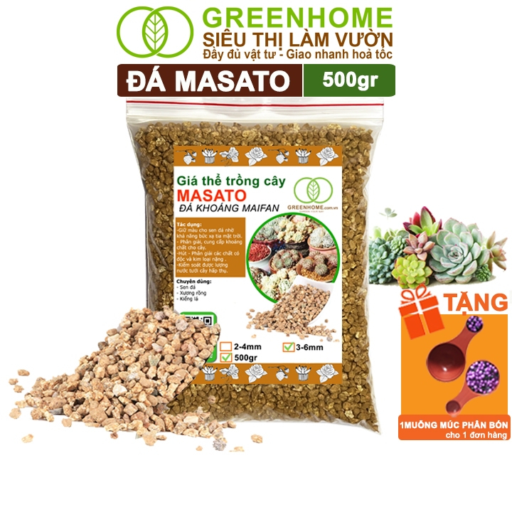 Đá Khoáng Masato Greenhome, Bao 500gr, Loại Cao Cấp, Sạch Bụi, Không Vụn, Rải Mặt, Kích Rễ, Giúp Sen Đá Lên Màu Nhanh